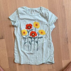 Peek Kids T-Shirt with Floral Embroidery - Light Green